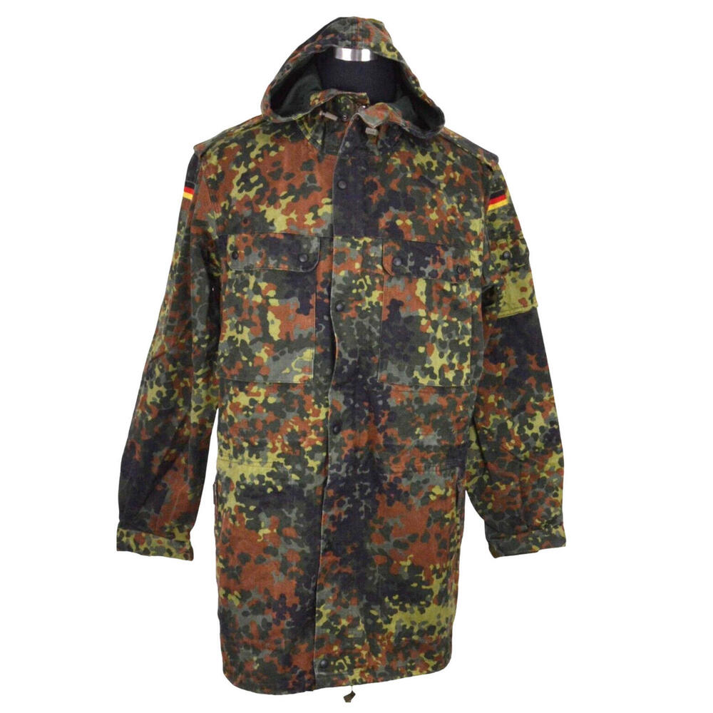 German Bundeswehr Flecktarn Camo Military Parka Jacket GR13 XL Tall Hood
